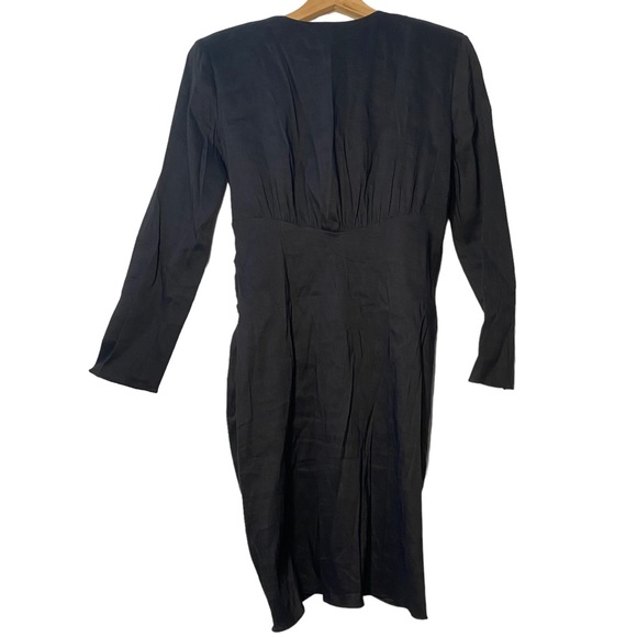 Zara Black Linen Blend Line Ruched Ruffle Front Deep V-Neck Dress Womens Small - Picture 10 of 10